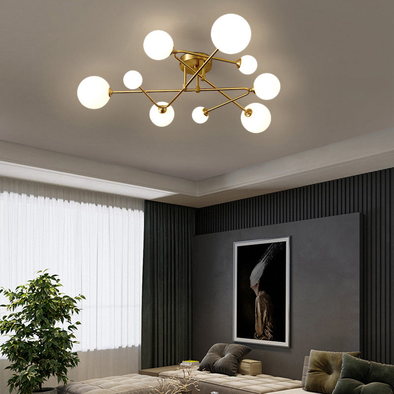 Orb Shaped Milk Glass Flush Ceiling Light Postmodern Brass Semi Flush Mount Fixture Clearhalo 'Ceiling Lights' 'Close To Ceiling Lights' 'Close to ceiling' 'Semi-flushmount' Lighting' 2357197