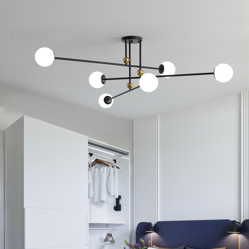 Ball Semi Flush Ceiling Light Fixture Minimalistic Opal Glass 6-Bulb Flush Mount for Living Room Clearhalo 'Ceiling Lights' 'Close To Ceiling Lights' 'Close to ceiling' 'Semi-flushmount' Lighting' 2357202