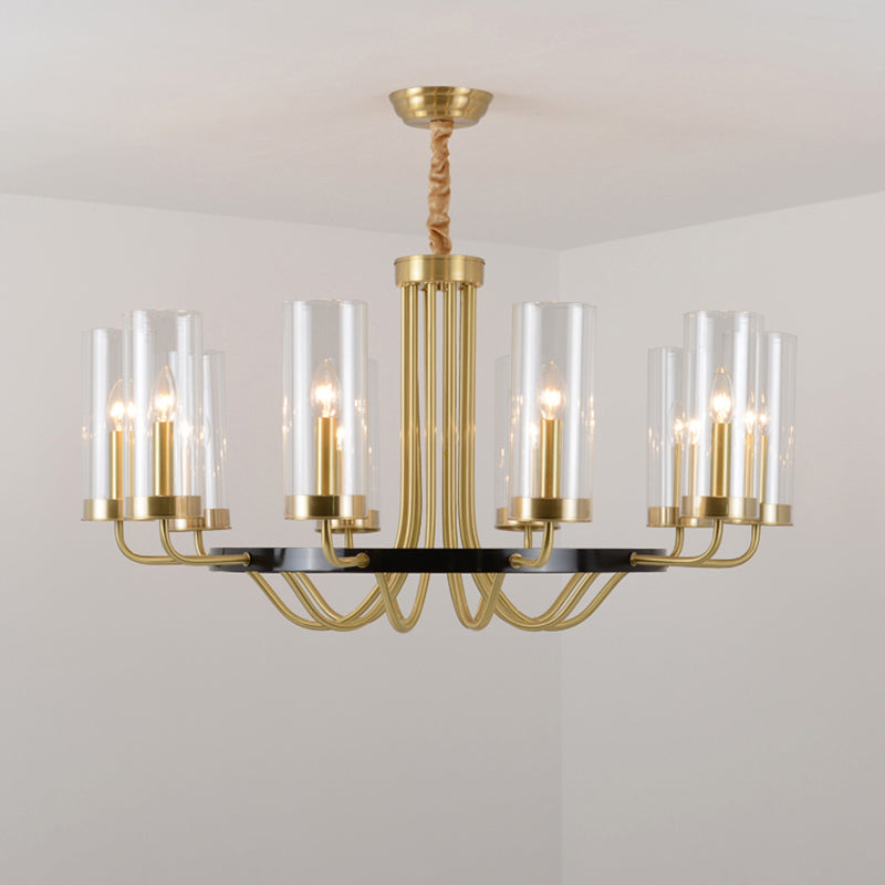 Clear Glass Flute Chandelier Lamp Postmodern Gold Finish Ceiling Light for Dining Room 10 Gold Clearhalo 'Ceiling Lights' 'Chandeliers' 'Modern Chandeliers' 'Modern' Lighting' 2357252