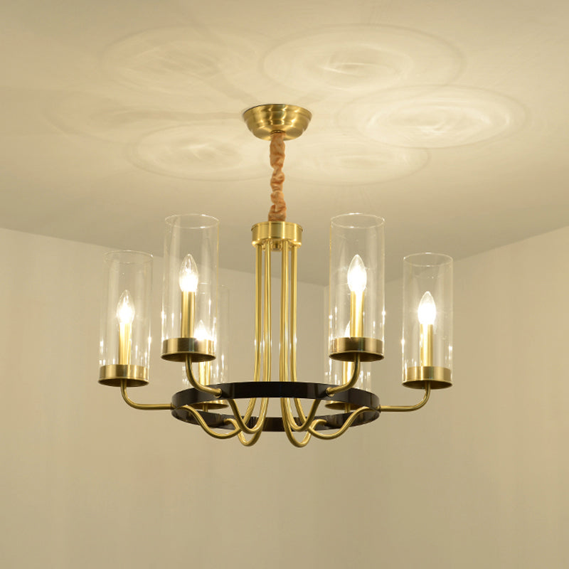 Clear Glass Flute Chandelier Lamp Postmodern Gold Finish Ceiling Light for Dining Room 6 Gold Clearhalo 'Ceiling Lights' 'Chandeliers' 'Modern Chandeliers' 'Modern' Lighting' 2357253