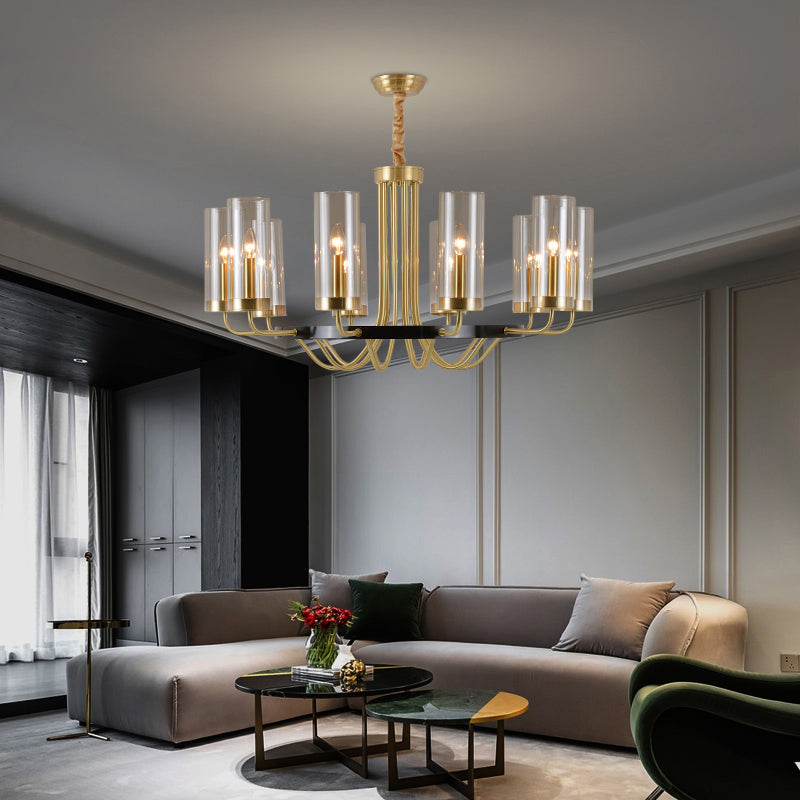 Clear Glass Flute Chandelier Lamp Postmodern Gold Finish Ceiling Light for Dining Room Clearhalo 'Ceiling Lights' 'Chandeliers' 'Modern Chandeliers' 'Modern' Lighting' 2357254