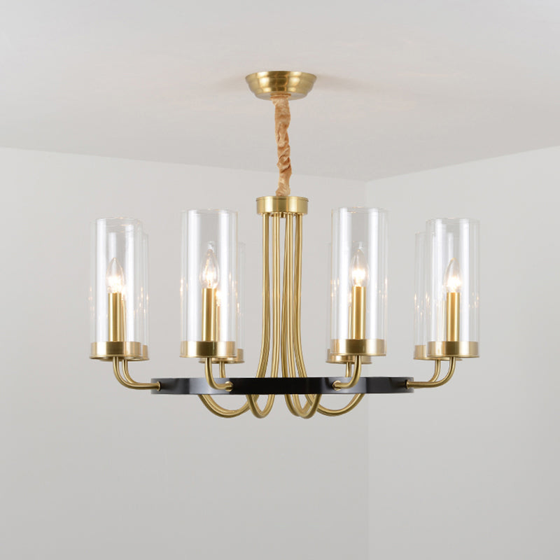 Clear Glass Flute Chandelier Lamp Postmodern Gold Finish Ceiling Light for Dining Room 8 Gold Clearhalo 'Ceiling Lights' 'Chandeliers' 'Modern Chandeliers' 'Modern' Lighting' 2357255