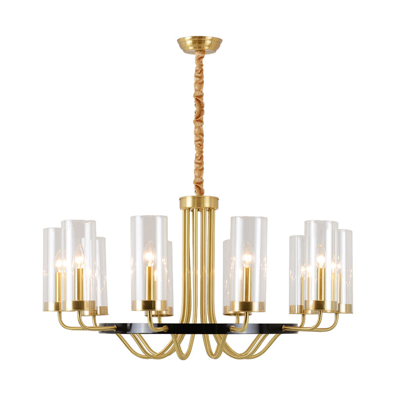 Clear Glass Flute Chandelier Lamp Postmodern Gold Finish Ceiling Light for Dining Room Clearhalo 'Ceiling Lights' 'Chandeliers' 'Modern Chandeliers' 'Modern' Lighting' 2357257