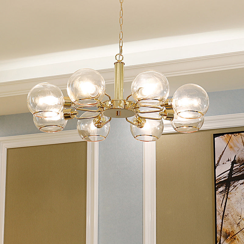 Clear Glass Dome Pendant Lighting Post-Modern Gold Finish Chandelier for Living Room Clearhalo 'Ceiling Lights' 'Chandeliers' 'Modern Chandeliers' 'Modern' Lighting' 2357259