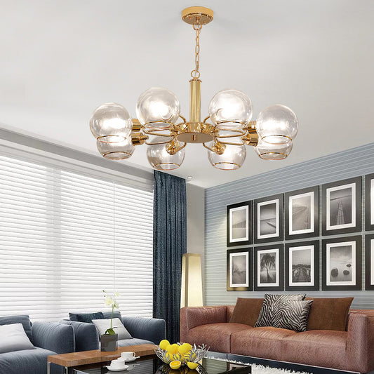 Clear Glass Dome Pendant Lighting Post-Modern Gold Finish Chandelier for Living Room Clearhalo 'Ceiling Lights' 'Chandeliers' 'Modern Chandeliers' 'Modern' Lighting' 2357261