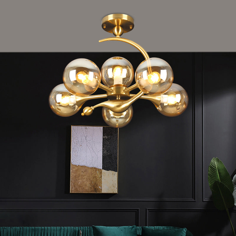 Brass Finish Ball Suspension Lamp Postmodernism Glass Chandelier Light for Living Room Clearhalo 'Ceiling Lights' 'Chandeliers' 'Modern Chandeliers' 'Modern' Lighting' 2357267