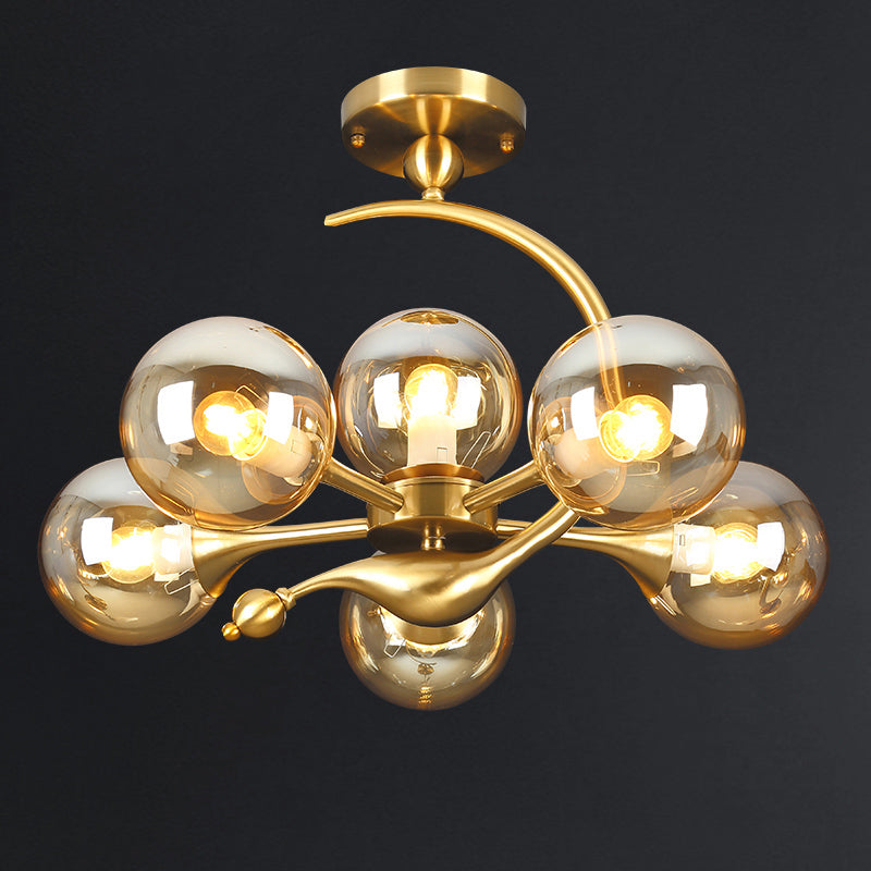 Brass Finish Ball Suspension Lamp Postmodernism Glass Chandelier Light for Living Room 6 Amber Clearhalo 'Ceiling Lights' 'Chandeliers' 'Modern Chandeliers' 'Modern' Lighting' 2357268