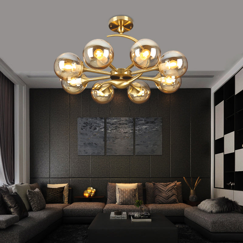 Brass Finish Ball Suspension Lamp Postmodernism Glass Chandelier Light for Living Room Clearhalo 'Ceiling Lights' 'Chandeliers' 'Modern Chandeliers' 'Modern' Lighting' 2357270