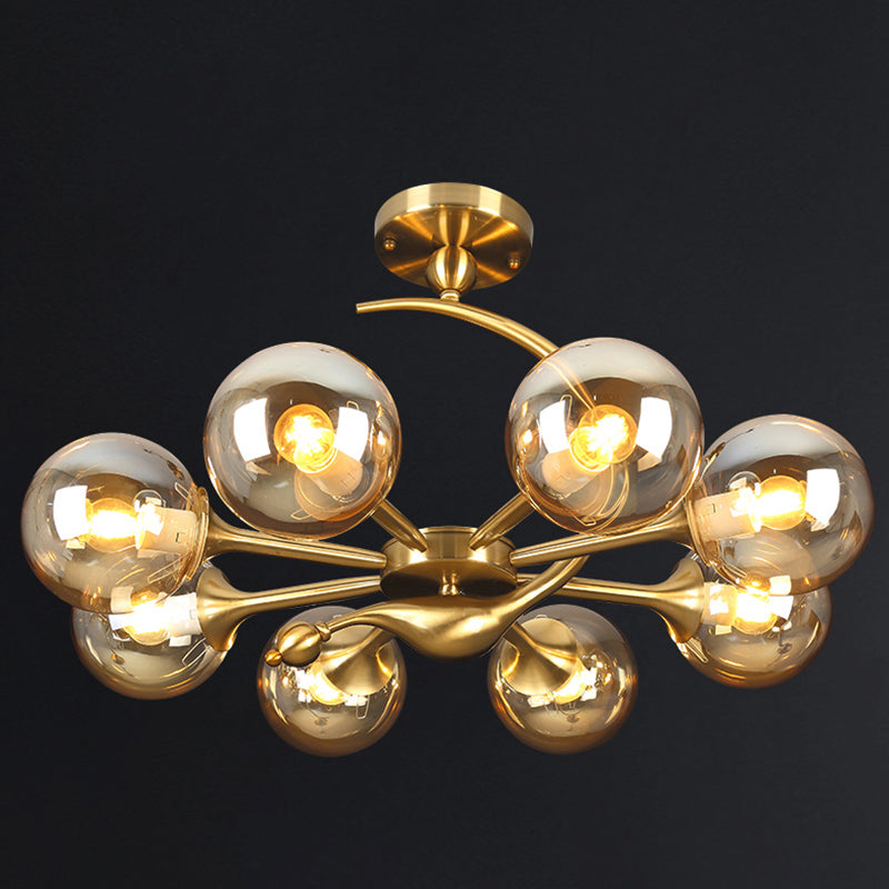 Brass Finish Ball Suspension Lamp Postmodernism Glass Chandelier Light for Living Room 8 Amber Clearhalo 'Ceiling Lights' 'Chandeliers' 'Modern Chandeliers' 'Modern' Lighting' 2357276