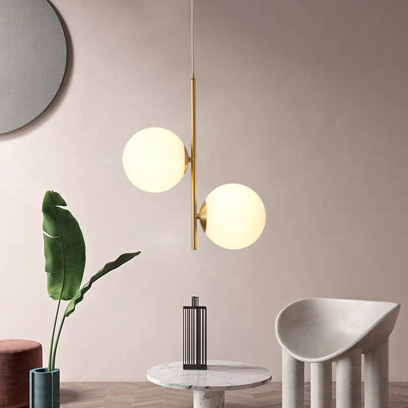 Opaque Glass Spherical Chandelier Minimalism 2-Head Gold Suspension Light for Dining Room Clearhalo 'Ceiling Lights' 'Chandeliers' 'Modern Chandeliers' 'Modern' Lighting' 2357327