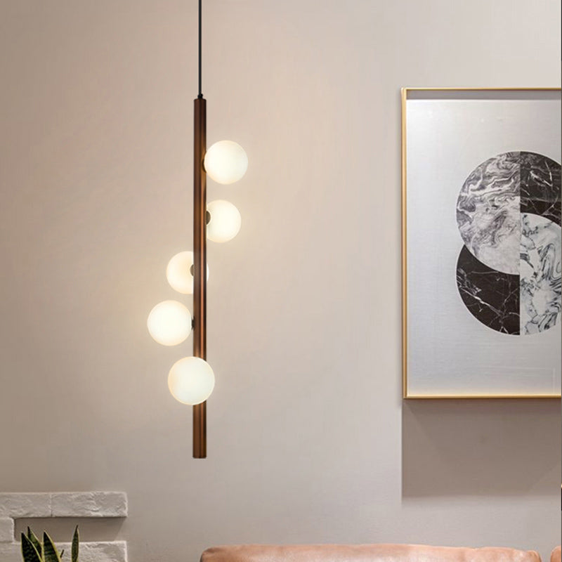 Opal Glass Orbs Pendant Lighting Minimalistic Hanging Chandelier for Living Room 5 Coffee Clearhalo 'Ceiling Lights' 'Chandeliers' 'Modern Chandeliers' 'Modern' Lighting' 2357330