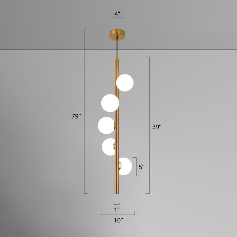 Opal Glass Orbs Pendant Lighting Minimalistic Hanging Chandelier for Living Room 5 Gold Clearhalo 'Ceiling Lights' 'Chandeliers' 'Modern Chandeliers' 'Modern' Lighting' 2357341