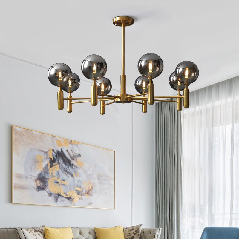 Living Room Ceiling Pendant Light Postmodern Brass Chandelier with Ball Glass Shade Clearhalo 'Ceiling Lights' 'Chandeliers' 'Modern Chandeliers' 'Modern' Lighting' 2357359