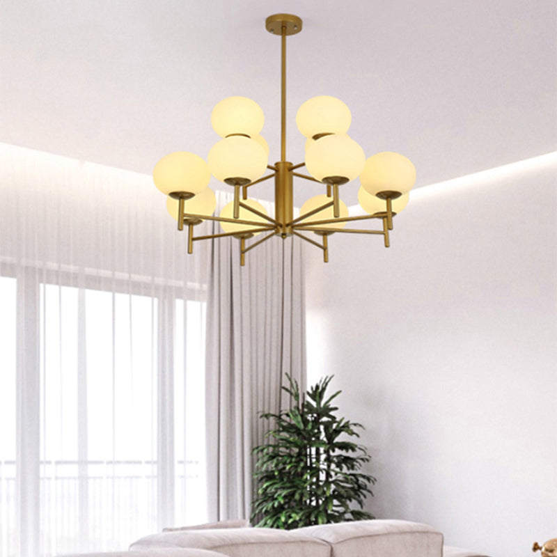 Oval Living Room Suspension Light Fixture Cream Glass Postmodern Ceiling Chandelier 12 Gold Clearhalo 'Ceiling Lights' 'Chandeliers' 'Modern Chandeliers' 'Modern' Lighting' 2357362
