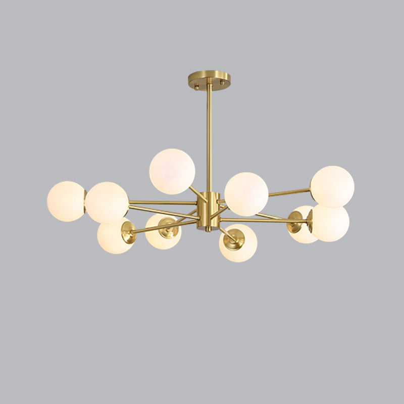 Postmodernism Balls Chandelier Ivory Glass Living Room Hanging Light with Burst Design in Gold 10 Gold Clearhalo 'Ceiling Lights' 'Chandeliers' 'Modern Chandeliers' 'Modern' Lighting' 2357372