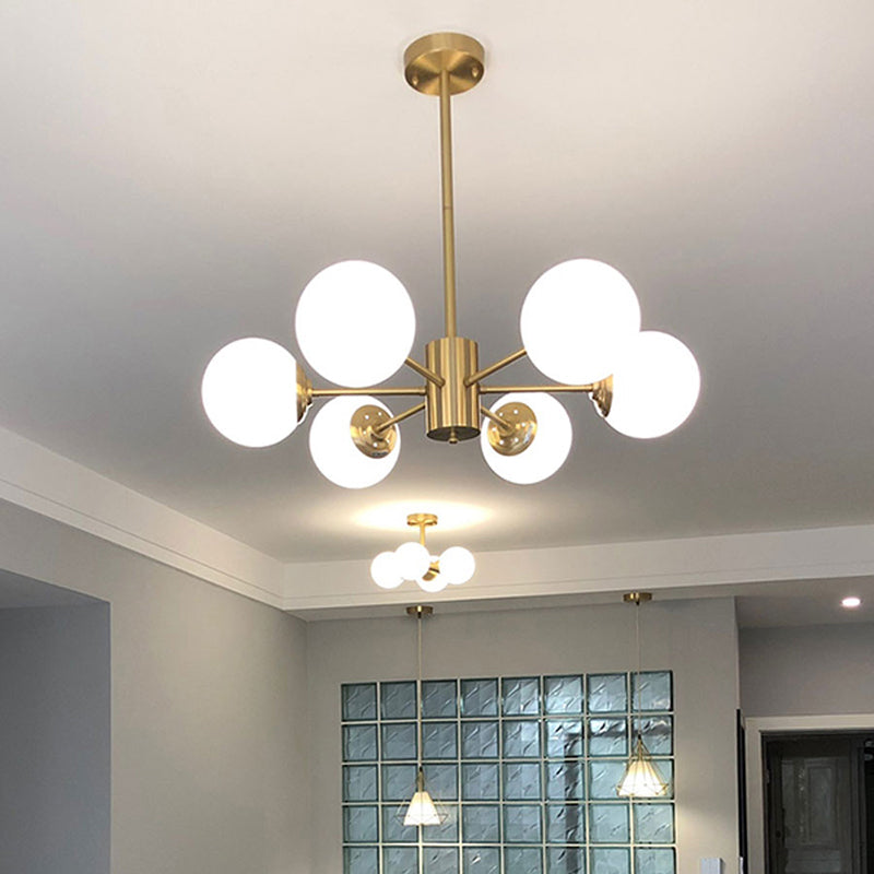 Postmodern Style Chandelier Radial Hanging Ceiling Light with Ball Glass Shade for Dining Room 6 Cream Clearhalo 'Ceiling Lights' 'Chandeliers' 'Modern Chandeliers' 'Modern' Lighting' 2357378