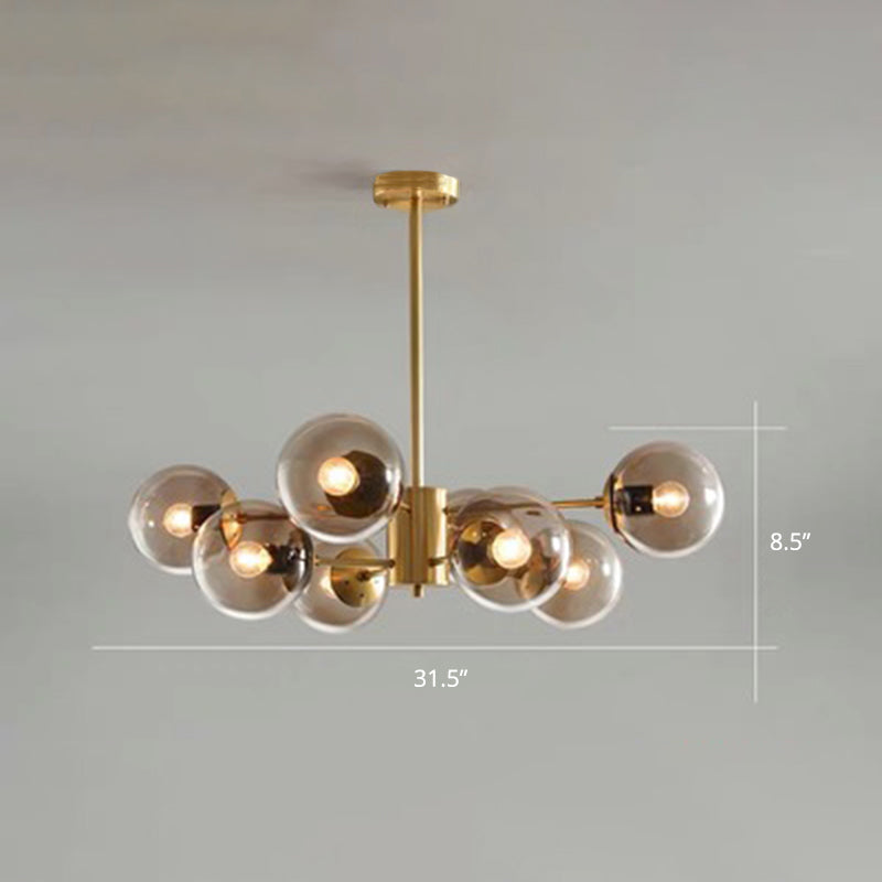 Postmodern Style Chandelier Radial Hanging Ceiling Light with Ball Glass Shade for Dining Room 8 Coffee Clearhalo 'Ceiling Lights' 'Chandeliers' 'Modern Chandeliers' 'Modern' Lighting' 2357379