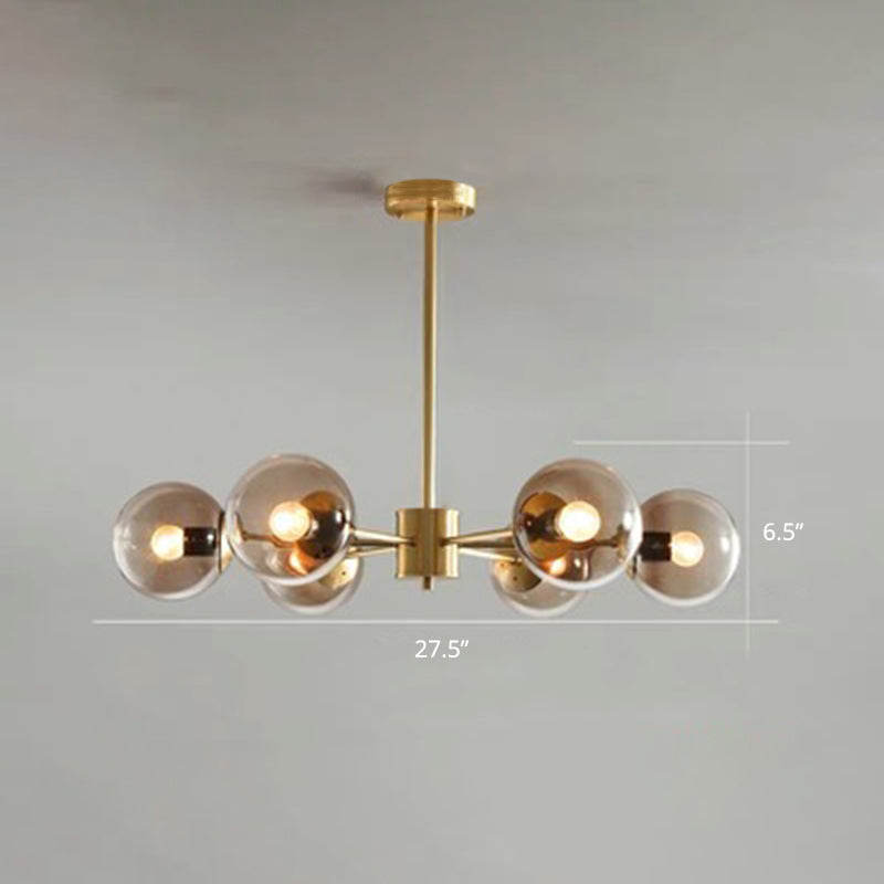 Postmodern Style Chandelier Radial Hanging Ceiling Light with Ball Glass Shade for Dining Room 6 Coffee Clearhalo 'Ceiling Lights' 'Chandeliers' 'Modern Chandeliers' 'Modern' Lighting' 2357381