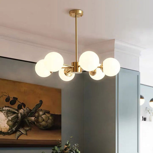Postmodern Style Chandelier Radial Hanging Ceiling Light with Ball Glass Shade for Dining Room Clearhalo 'Ceiling Lights' 'Chandeliers' 'Modern Chandeliers' 'Modern' Lighting' 2357382