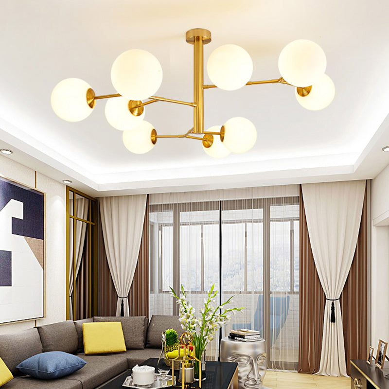 Hand-Blown Milk Glass Ball Chandelier Simplicity Suspension Lighting for Living Room Clearhalo 'Ceiling Lights' 'Chandeliers' 'Modern Chandeliers' 'Modern' Lighting' 2357386