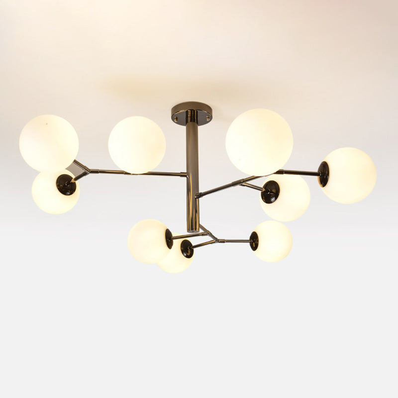 Hand-Blown Milk Glass Ball Chandelier Simplicity Suspension Lighting for Living Room 9 Black Clearhalo 'Ceiling Lights' 'Chandeliers' 'Modern Chandeliers' 'Modern' Lighting' 2357390