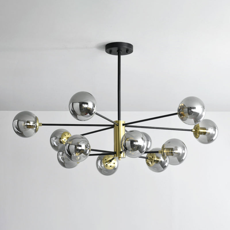 Postmodern Sputnik Pendant Light Fixture Glass Living Room Chandelier in Black-Gold 12 Black Smoke Grey Clearhalo 'Ceiling Lights' 'Chandeliers' 'Modern Chandeliers' 'Modern' Lighting' 2357413