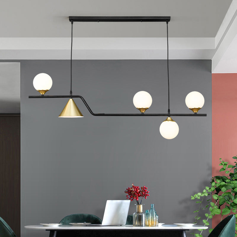 Geometric Ivory Glass Island Pendant Light Contemporary Hanging Light Fixture for Restaurant 5 Black Milk White Clearhalo 'Ceiling Lights' 'Island Lights' Lighting' 2357446