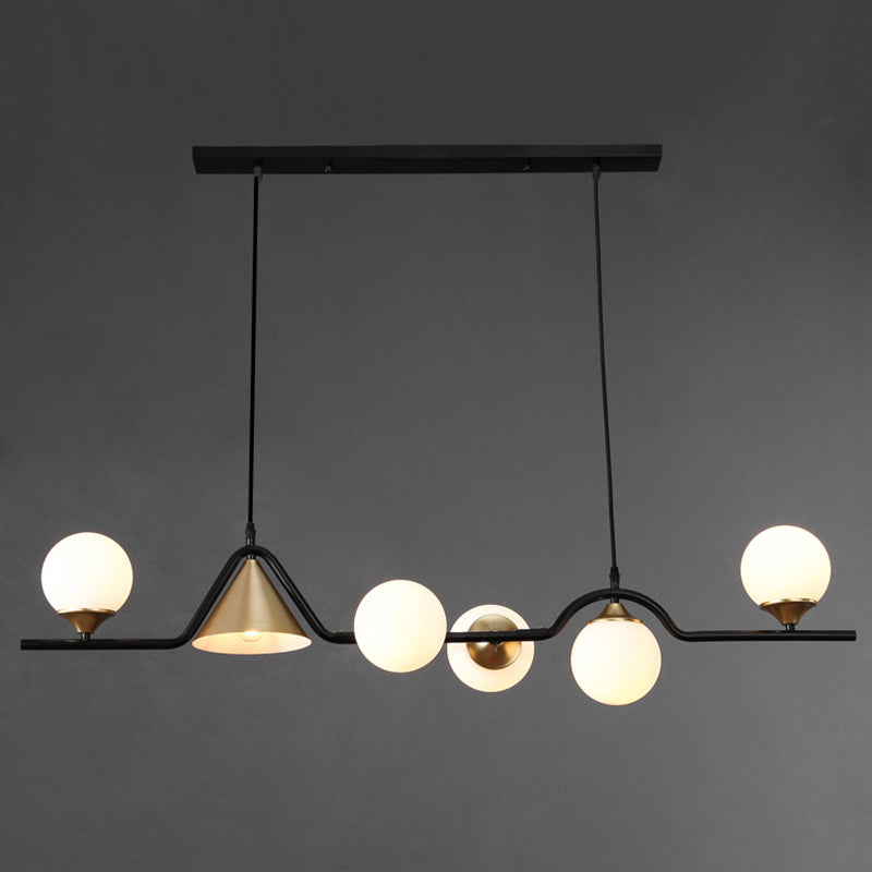 Geometric Ivory Glass Island Pendant Light Contemporary Hanging Light Fixture for Restaurant 6 Black Milk White Clearhalo 'Ceiling Lights' 'Island Lights' Lighting' 2357447