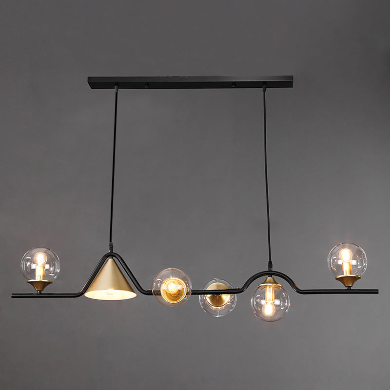 Geometric Ivory Glass Island Pendant Light Contemporary Hanging Light Fixture for Restaurant 6 Black Clear Clearhalo 'Ceiling Lights' 'Island Lights' Lighting' 2357449