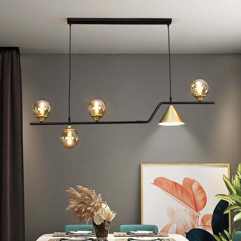 Geometric Ivory Glass Island Pendant Light Contemporary Hanging Light Fixture for Restaurant 5 Black Amber Clearhalo 'Ceiling Lights' 'Island Lights' Lighting' 2357451