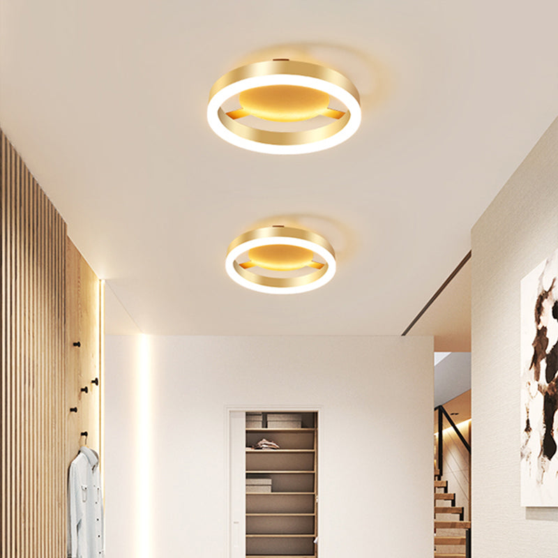 Aluminum Frame LED Ceiling Mount Light Minimalist Gold Finish Flushmount for Corridor Clearhalo 'Ceiling Lights' 'Close To Ceiling Lights' 'Close to ceiling' 'Semi-flushmount' Lighting' 2357515