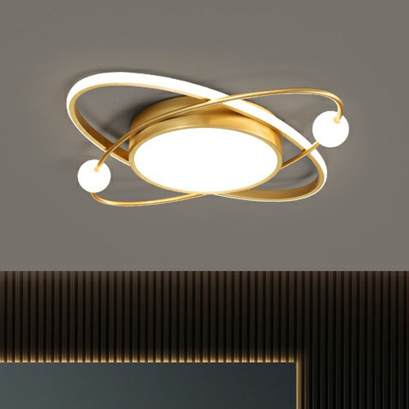 Gold Finish Orbit LED Flush Mount Lamp Minimalistic Acrylic Ceiling Lighting for Bedroom Clearhalo 'Ceiling Lights' 'Close To Ceiling Lights' 'Close to ceiling' 'Flush mount' Lighting' 2357673