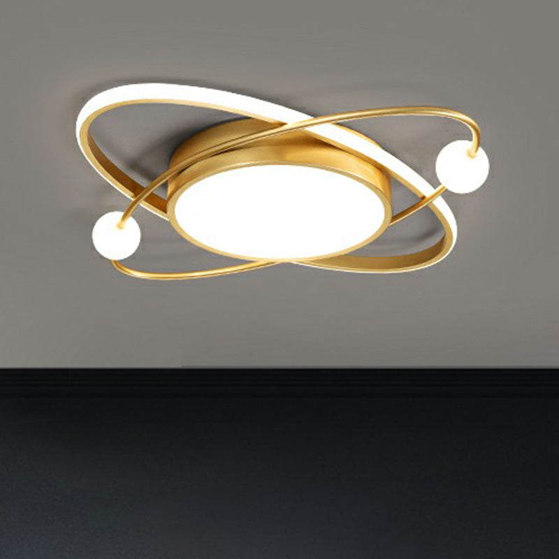 Gold Finish Orbit LED Flush Mount Lamp Minimalistic Acrylic Ceiling Lighting for Bedroom Clearhalo 'Ceiling Lights' 'Close To Ceiling Lights' 'Close to ceiling' 'Flush mount' Lighting' 2357675