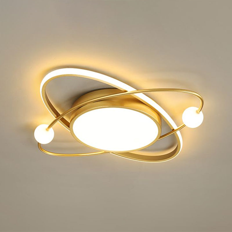 Gold Finish Orbit LED Flush Mount Lamp Minimalistic Acrylic Ceiling Lighting for Bedroom Gold Warm Clearhalo 'Ceiling Lights' 'Close To Ceiling Lights' 'Close to ceiling' 'Flush mount' Lighting' 2357678