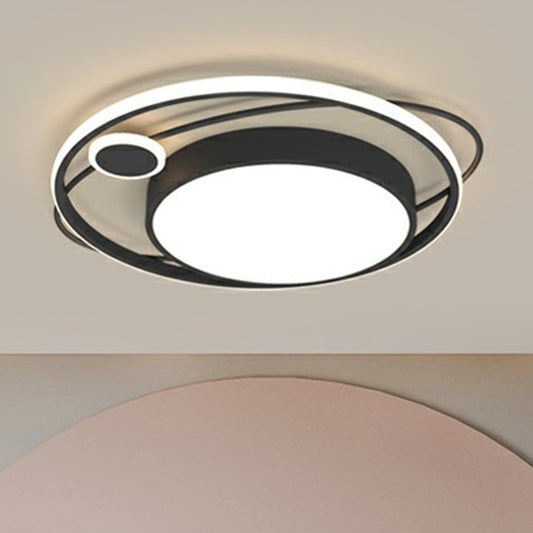 Circle Led Flush Mount Ceiling Fixture Nordic Metal Black Flush Mount Light for Bedroom Black 23.5" Clearhalo 'Ceiling Lights' 'Close To Ceiling Lights' 'Close to ceiling' 'Flush mount' Lighting' 2357686