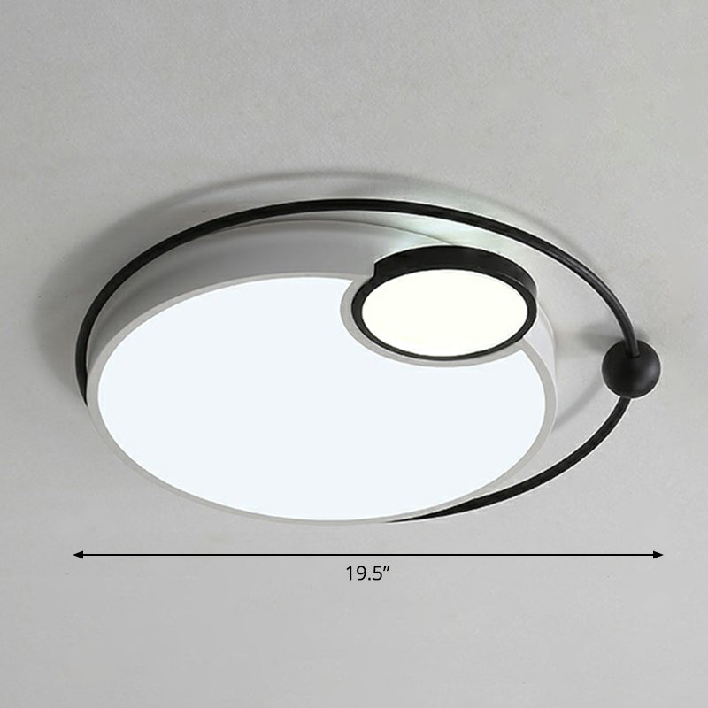 Round LED Ceiling Mounted Light Nordic Metal Bedroom Flush Light Fixture in Black-White Black-White Oval Clearhalo 'Ceiling Lights' 'Close To Ceiling Lights' 'Close to ceiling' 'Flush mount' Lighting' 2357703