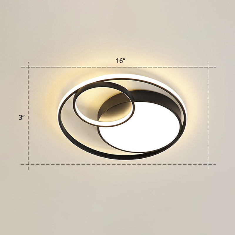 Modern Ring Shaped Flushmount Lighting Metal Bedroom LED Flush Ceiling Light Fixture Black 16" Warm Clearhalo 'Ceiling Lights' 'Close To Ceiling Lights' 'Close to ceiling' 'Flush mount' Lighting' 2357714