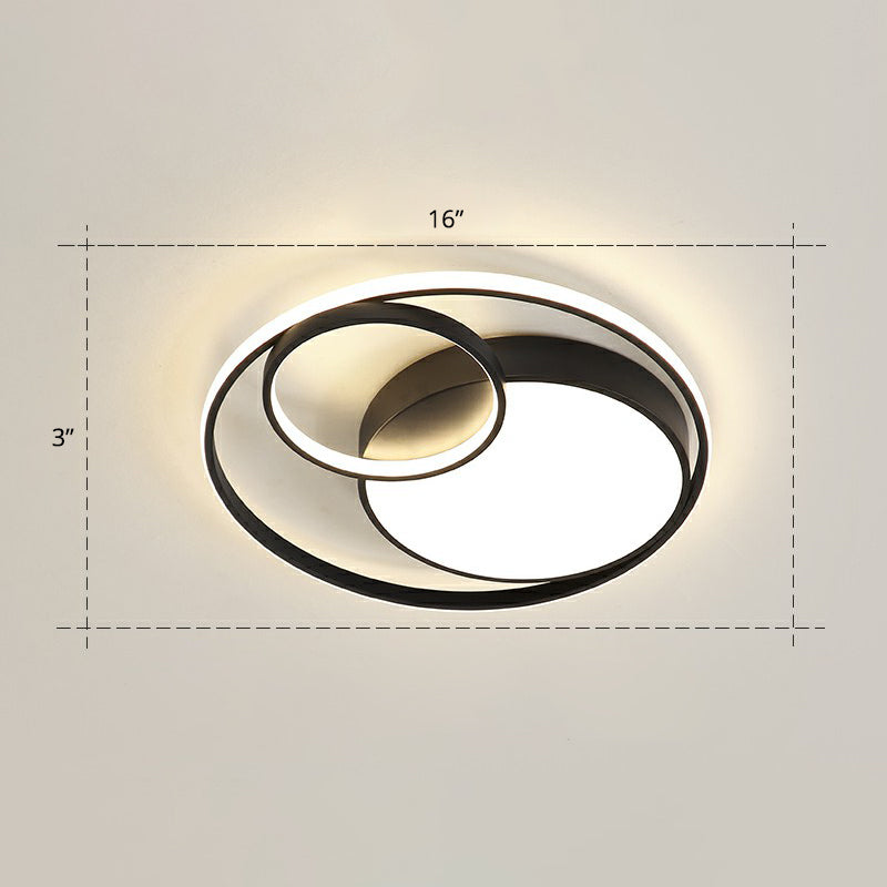 Modern Ring Shaped Flushmount Lighting Metal Bedroom LED Flush Ceiling Light Fixture Black 16" Remote Control Stepless Dimming Clearhalo 'Ceiling Lights' 'Close To Ceiling Lights' 'Close to ceiling' 'Flush mount' Lighting' 2357719