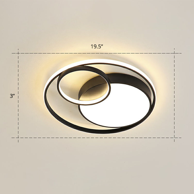 Modern Ring Shaped Flushmount Lighting Metal Bedroom LED Flush Ceiling Light Fixture Black 19.5" Warm Clearhalo 'Ceiling Lights' 'Close To Ceiling Lights' 'Close to ceiling' 'Flush mount' Lighting' 2357721