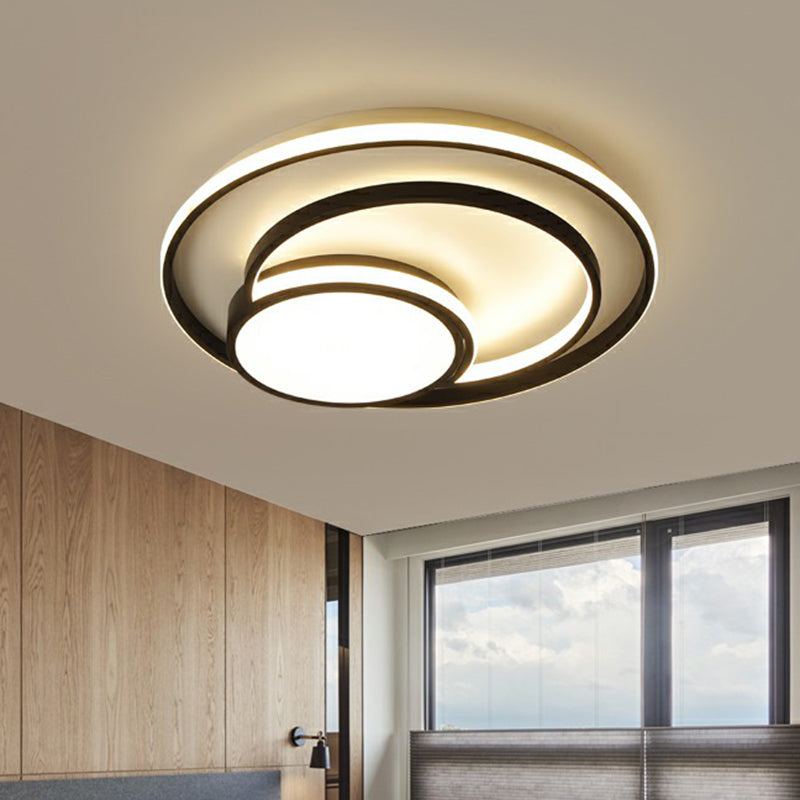 Minimalist Flush Mount Lighting Fixture Black 3-Ring Ceiling Lamp with Acrylic Shade Clearhalo 'Ceiling Lights' 'Close To Ceiling Lights' 'Close to ceiling' 'Flush mount' Lighting' 2357724