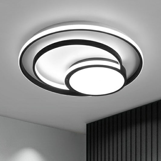 Minimalist Flush Mount Lighting Fixture Black 3-Ring Ceiling Lamp with Acrylic Shade Clearhalo 'Ceiling Lights' 'Close To Ceiling Lights' 'Close to ceiling' 'Flush mount' Lighting' 2357727