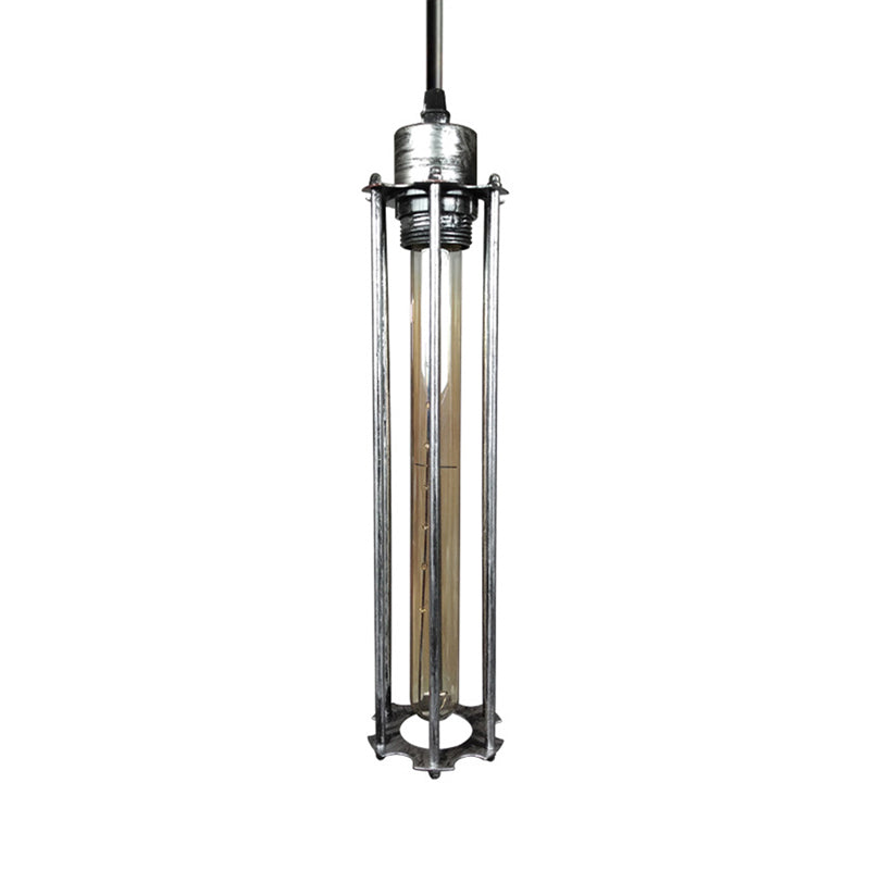 Metal Tube Cage Hanging Light Industrial Style 1 Light Dining Table Pendant Lighting with Adjustable Cord in Antique Brass/Aged Silver Clearhalo 'Art Deco Pendants' 'Cast Iron' 'Ceiling Lights' 'Ceramic' 'Crystal' 'Industrial Pendants' 'Industrial' 'Metal' 'Middle Century Pendants' 'Pendant Lights' 'Pendants' 'Tiffany' Lighting' 235773