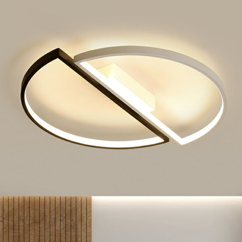 Aluminum Semi-Circle LED Flush Mount Ceiling Light Minimalistic Black and White Flush Mount Fixture Black-White Clearhalo 'Ceiling Lights' 'Close To Ceiling Lights' 'Close to ceiling' 'Flush mount' Lighting' 2357735