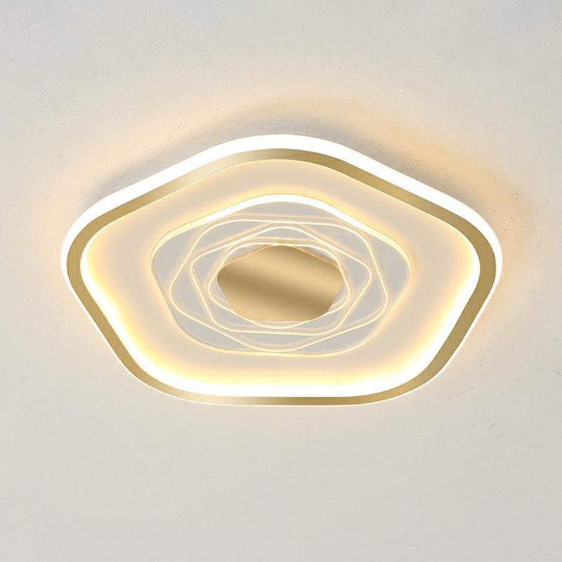 Pentagonal LED Flush Ceiling Light Minimalism Metal Bedroom Flush Mount Light Fixture Gold Clearhalo 'Ceiling Lights' 'Close To Ceiling Lights' 'Close to ceiling' 'Flush mount' Lighting' 2357840