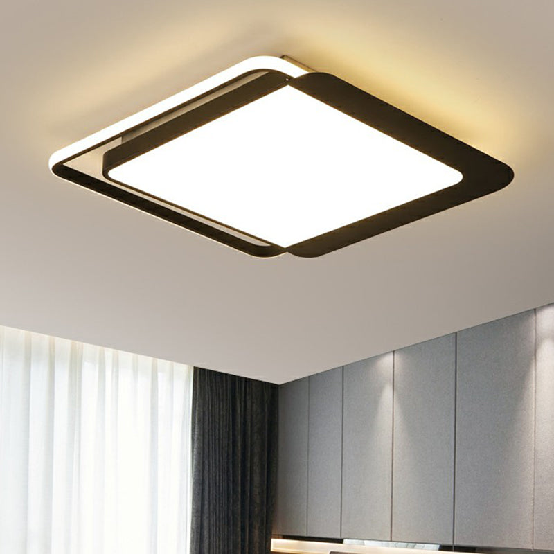 Minimalist Flush Mount Ceiling Fixture Black Square LED Flush Light with Acrylic Shade Black Remote Control Stepless Dimming Clearhalo 'Ceiling Lights' 'Close To Ceiling Lights' 'Close to ceiling' 'Flush mount' Lighting' 2357941