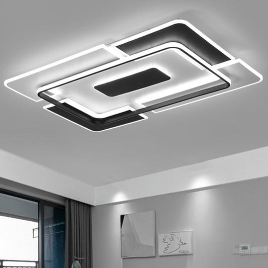 Rectangular Flush Light Fixture Minimalism Metal Living Room Ceiling Light in Black and White Clearhalo 'Ceiling Lights' 'Close To Ceiling Lights' 'Close to ceiling' 'Flush mount' Lighting' 2357967