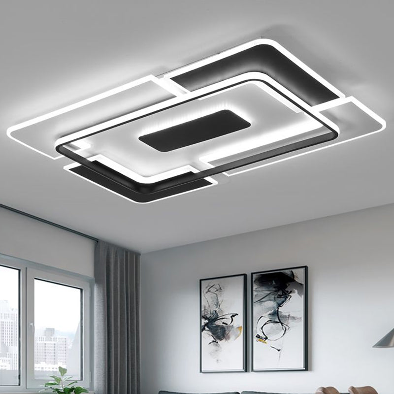 Rectangular Flush Light Fixture Minimalism Metal Living Room Ceiling Light in Black and White Clearhalo 'Ceiling Lights' 'Close To Ceiling Lights' 'Close to ceiling' 'Flush mount' Lighting' 2357969