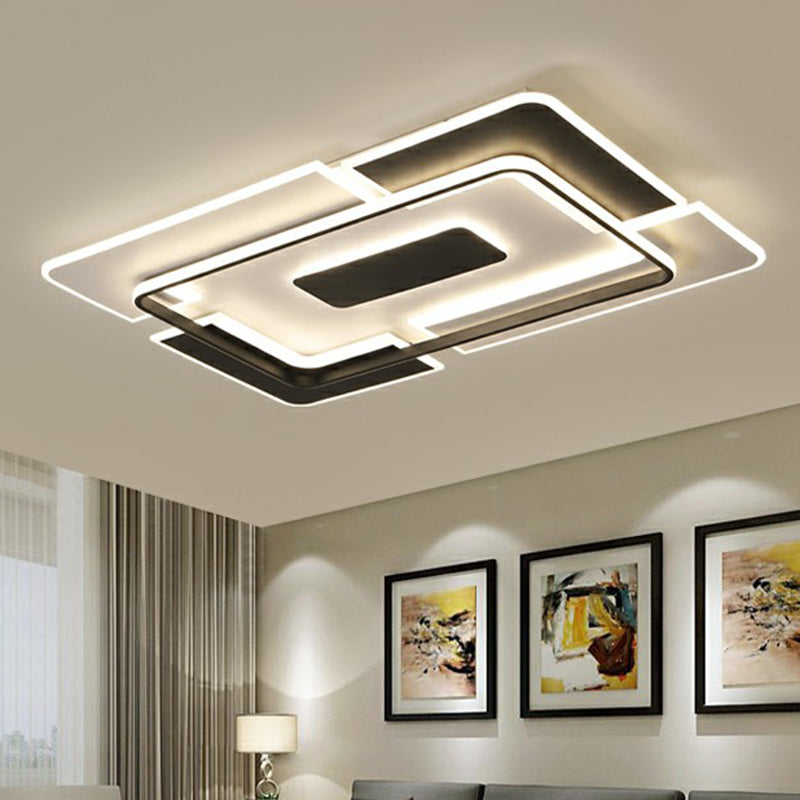 Rectangular Flush Light Fixture Minimalism Metal Living Room Ceiling Light in Black and White Clearhalo 'Ceiling Lights' 'Close To Ceiling Lights' 'Close to ceiling' 'Flush mount' Lighting' 2357970