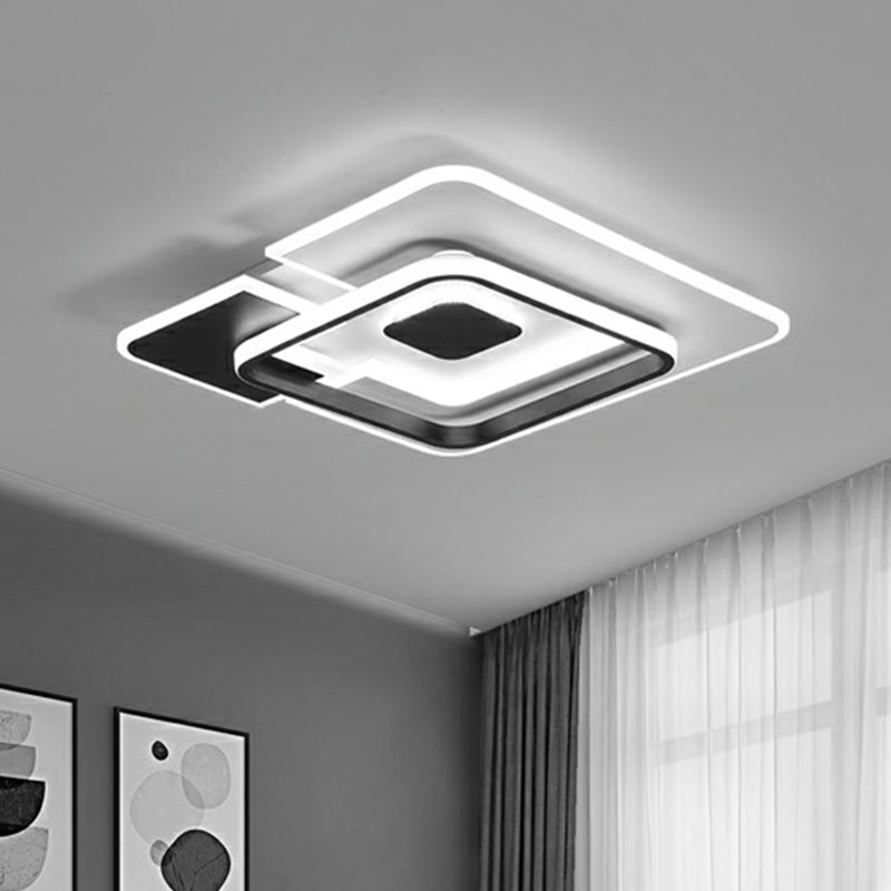 Rectangular Flush Light Fixture Minimalism Metal Living Room Ceiling Light in Black and White Clearhalo 'Ceiling Lights' 'Close To Ceiling Lights' 'Close to ceiling' 'Flush mount' Lighting' 2357972