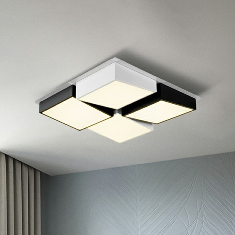 Black and White Checkered LED Flush Light Nordic Acrylic Hollowed-out Ceiling Mount Lamp Black-White Clearhalo 'Ceiling Lights' 'Close To Ceiling Lights' 'Close to ceiling' 'Flush mount' Lighting' 2358012